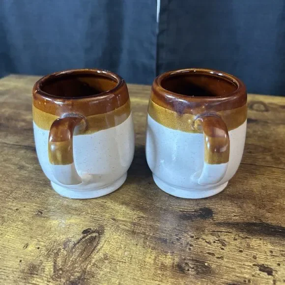Vintage Ceramic Stoneware Coffee Mugs Made In Taiwan Lot of 2 Brown and White - Picture 5 of 11